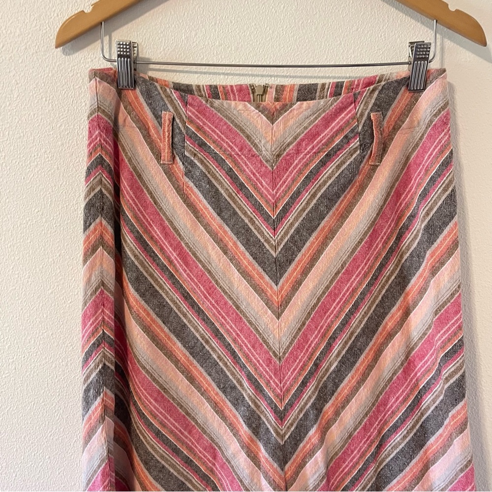 Vintage Christopher & Banks Linen High Rise Chevron Midi A-Line Skirt Pink-8 - Picture 3 of 9